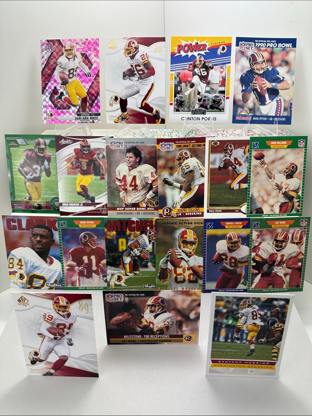 Clinton Portis/Santana Moss/Doug Williams/Art Monk/Rypien Redskins lot of 19